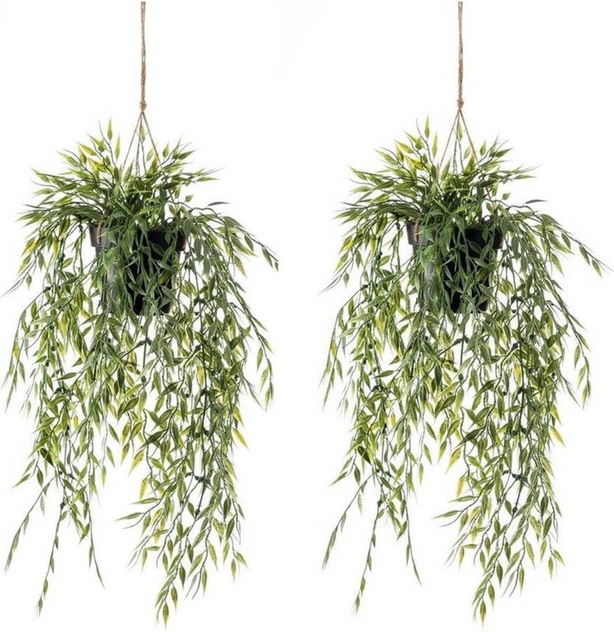 Shoppartners 2x Groene bamboe kunstplant 50 cm in hangende pot Kunstplanten nepplanten