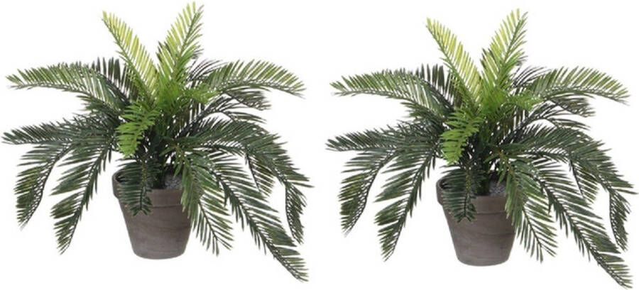Shoppartners 2x Groene Cycaspalm kunstplanten 37 cm in zwarte pot Kunstplanten nepplanten