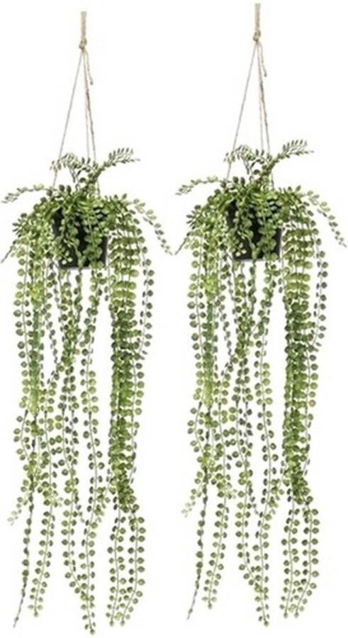 Shoppartners 2x Groene Ficus Pumila kunstplant 60 cm in hangende pot Kunstplanten nepplanten