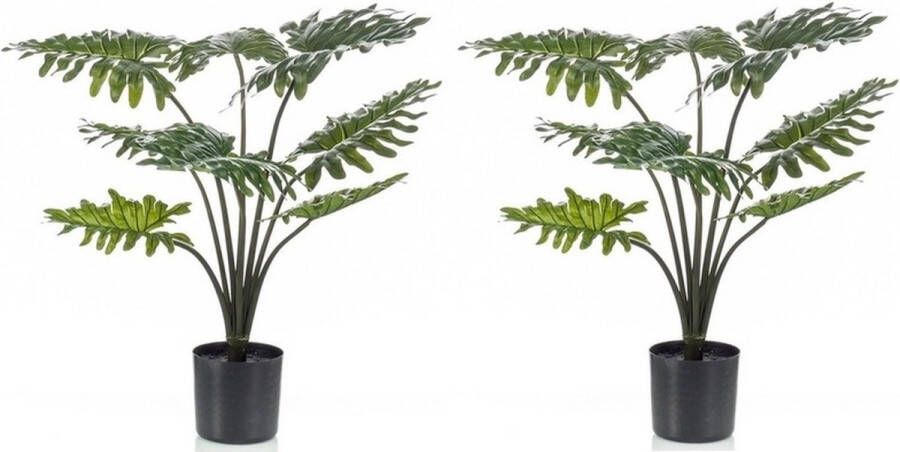 Shoppartners 2x Groene Philodendron kunstplant 60 cm in zwarte pot Kunstplanten nepplanten