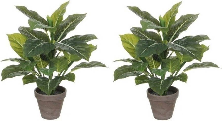 Shoppartners 2x Groene Philodendron kunstplanten 49 cm in grijze pot Kunstplanten nepplanten