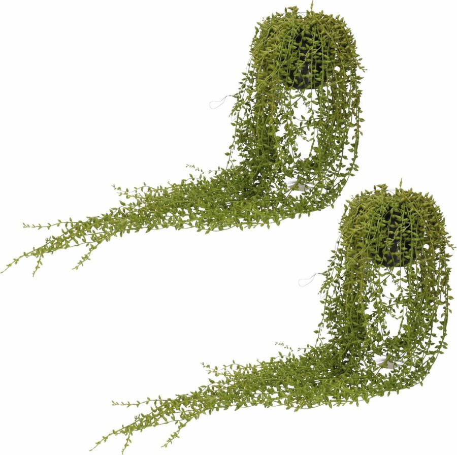 Shoppartners 2x Groene Senecio erwtenplant kunstplant 70 cm in hangende pot Kunstplanten nepplanten
