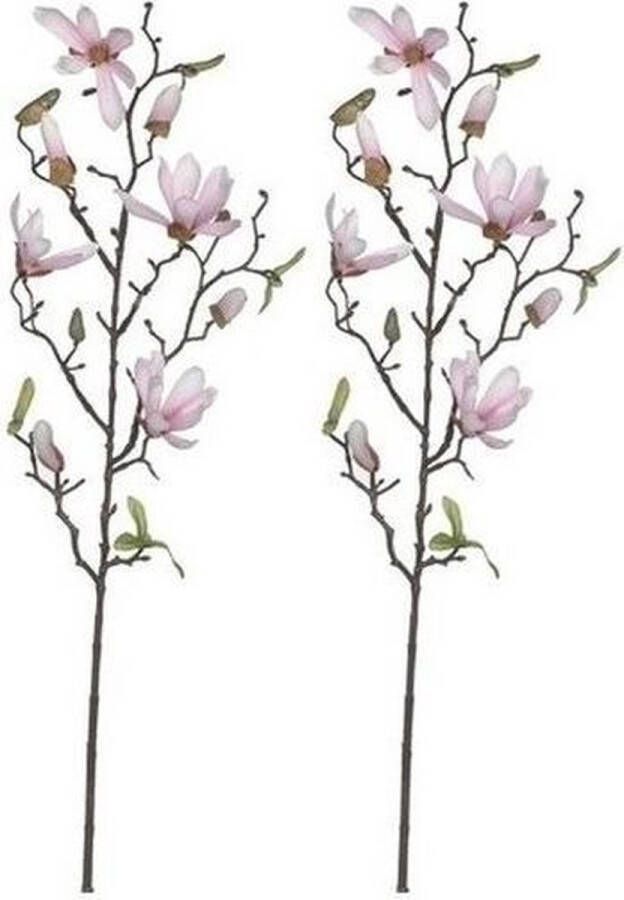 Shoppartners 2x Licht roze Magnolia beverboom kunsttak kunstplant 80 cm Kunstplanten kunsttakken Kunstbloemen boeketten