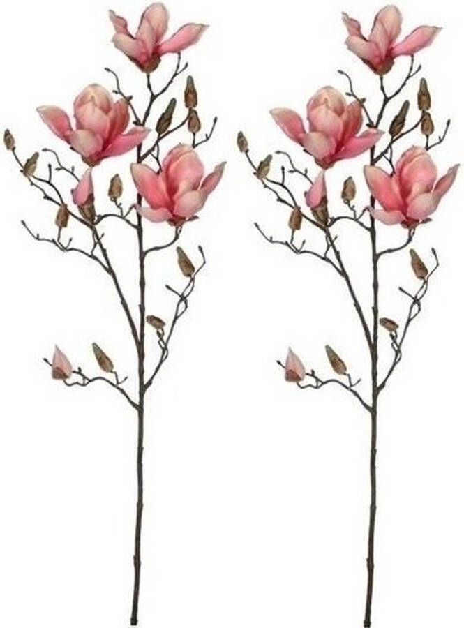 Shoppartners 2x Roze Magnolia beverboom kunsttak kunstplant 90 cm Kunstplanten kunsttakken Kunstbloemen boeketten