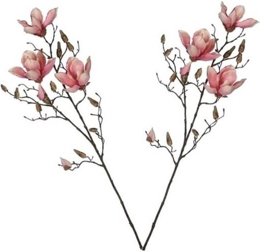 Shoppartners 2x Roze Magnolia beverboom kunsttakken kunstplanten 88 cm Kunstplanten kunsttakken Kunstbloemen boeketten