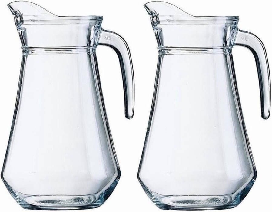 Shoppartners 2x Schenkkan 1 6 liter 24 cm Sapkannen waterkannen schenkkannen limonadekannen van glas 2 stuks