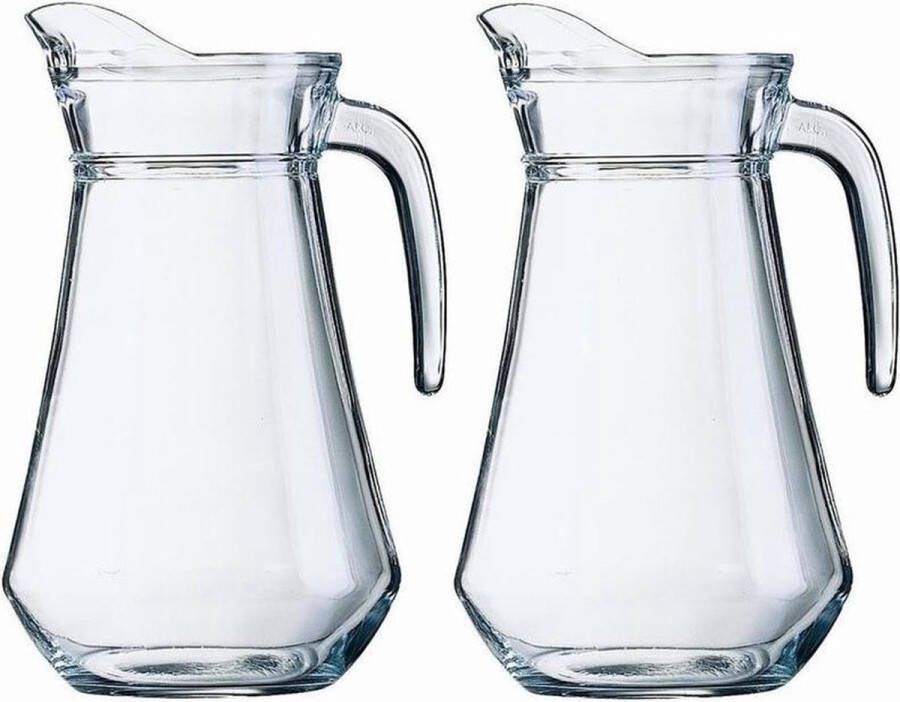 Shoppartners 2x Schenkkan 1 liter 20 cm Sapkannen waterkannen schenkkannen limonadekannen van glas