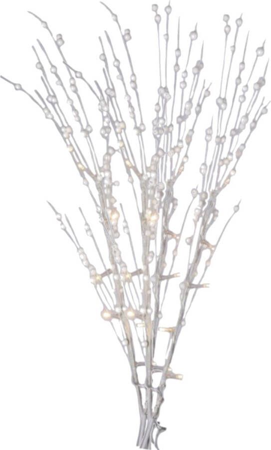 Shoppartners 2x stuks witte glitter kunsttak 76 cm met LED verlichting batterijen Warm wit Kunstbloemen kunsttakken