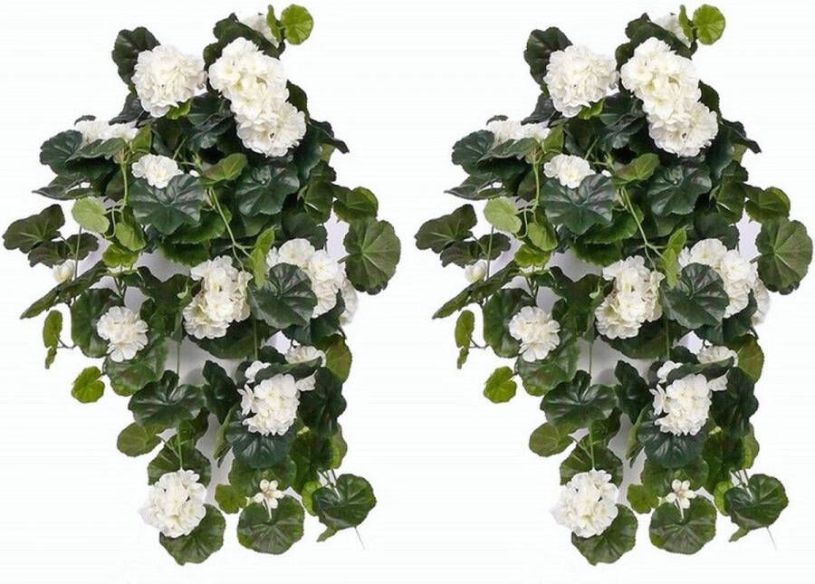 Shoppartners 2x Witte geranium kunstplant hangplant 70 cm Kunstplanten nepplanten Hangplanten