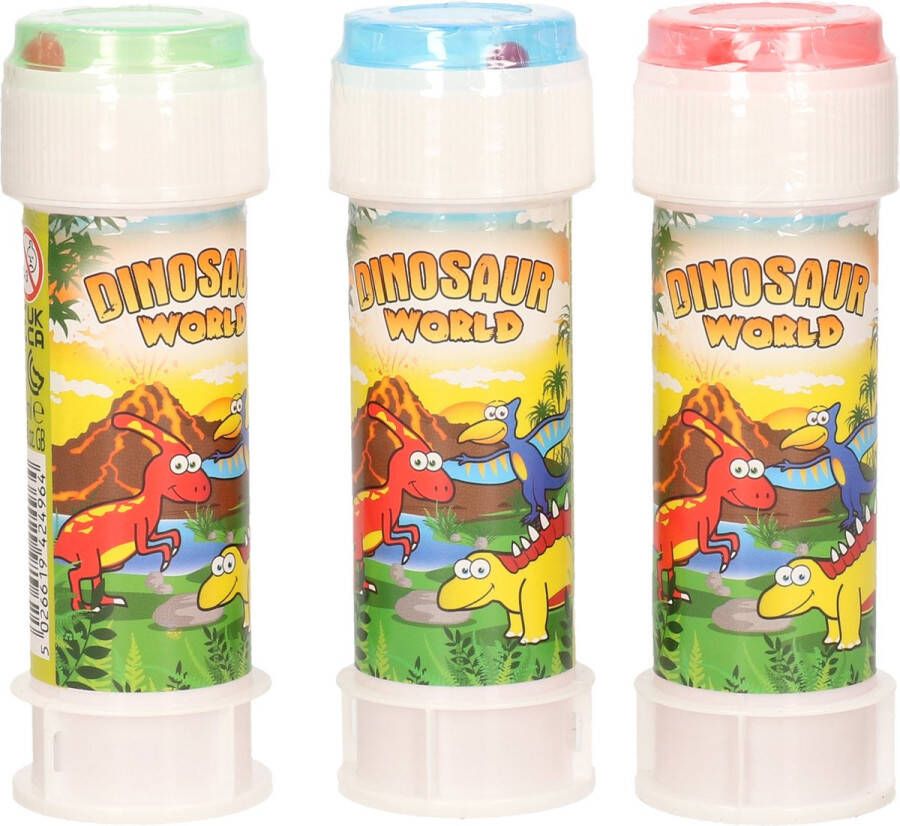 Shoppartners 3x Dinosaurus bellenblaas flesjes met spelletje 60 ml voor kinderen Uitdeelspeelgoed Grabbelton speelgoed