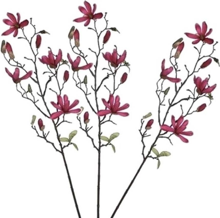 Shoppartners 3x Fuchsia roze Magnolia beverboom kunsttakken kunstplanten 80 cm Kunstplanten kunsttakken Kunstbloemen boeketten