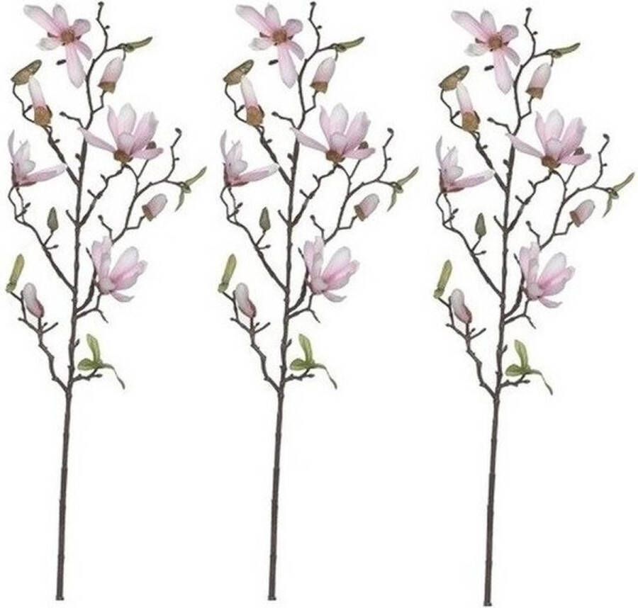 Shoppartners 3x Licht roze Magnolia beverboom kunsttak kunstplant 80 cm Kunstplanten kunsttakken Kunstbloemen boeketten