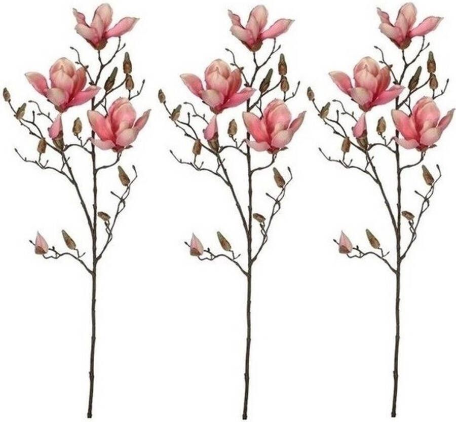 Shoppartners 3x Roze Magnolia beverboom kunsttak kunstplant 90 cm Kunstplanten kunsttakken Kunstbloemen boeketten