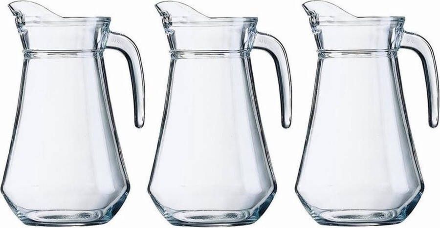 Shoppartners 3x Schenkkan 1 liter 20 cm Sapkannen waterkannen schenkkannen limonadekannen van glas