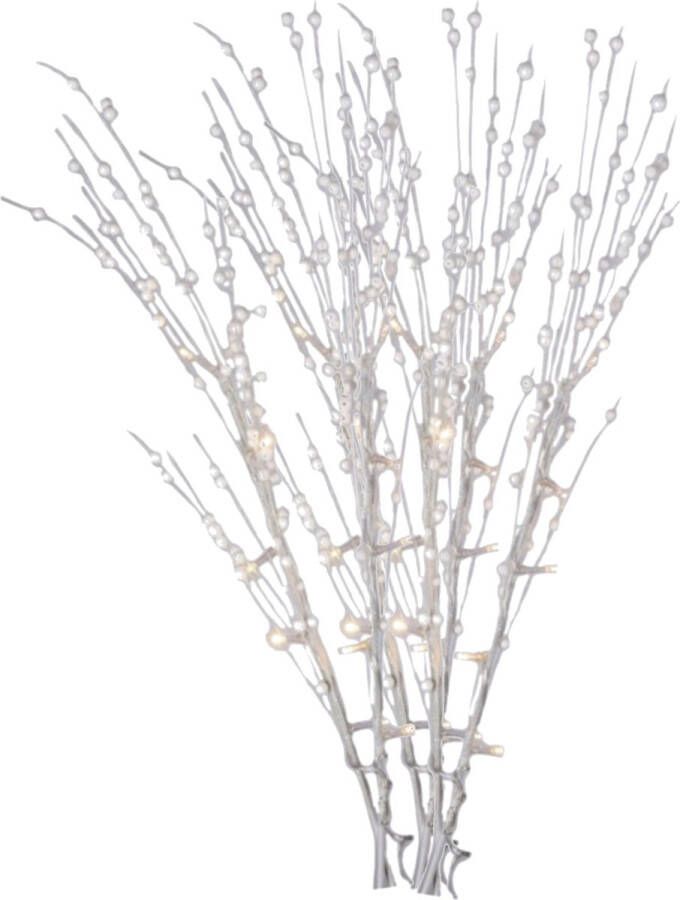 Shoppartners 3x stuks witte glitter kunsttak 76 cm met LED verlichting batterijen Warm wit Kunstbloemen kunsttakken