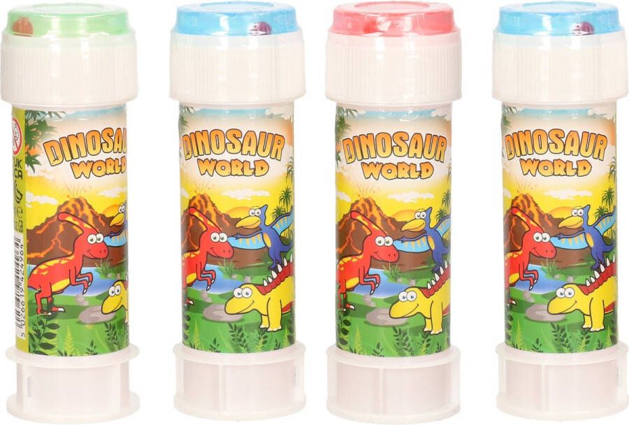 Shoppartners 4x Dinosaurus bellenblaas flesjes met spelletje 60 ml voor kinderen Uitdeelspeelgoed Grabbelton speelgoed
