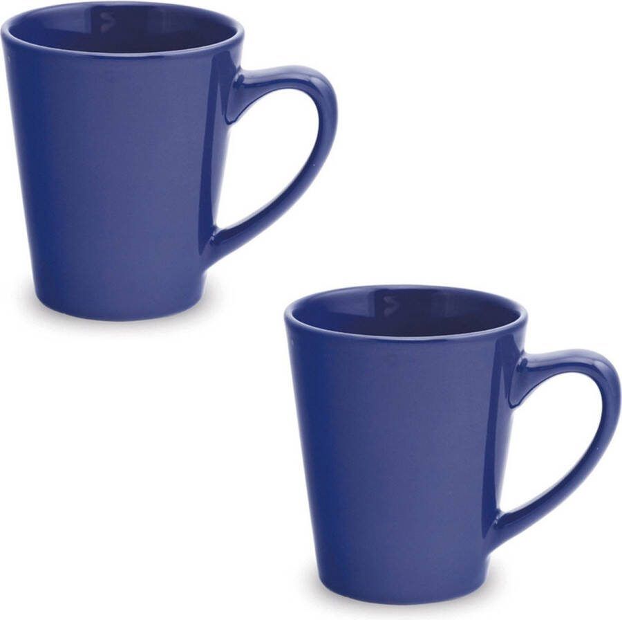 Shoppartners 4x Drinkbeker mok blauw 350 ml Keramiek Blauwe mokken bekers voor onbijt en lunch