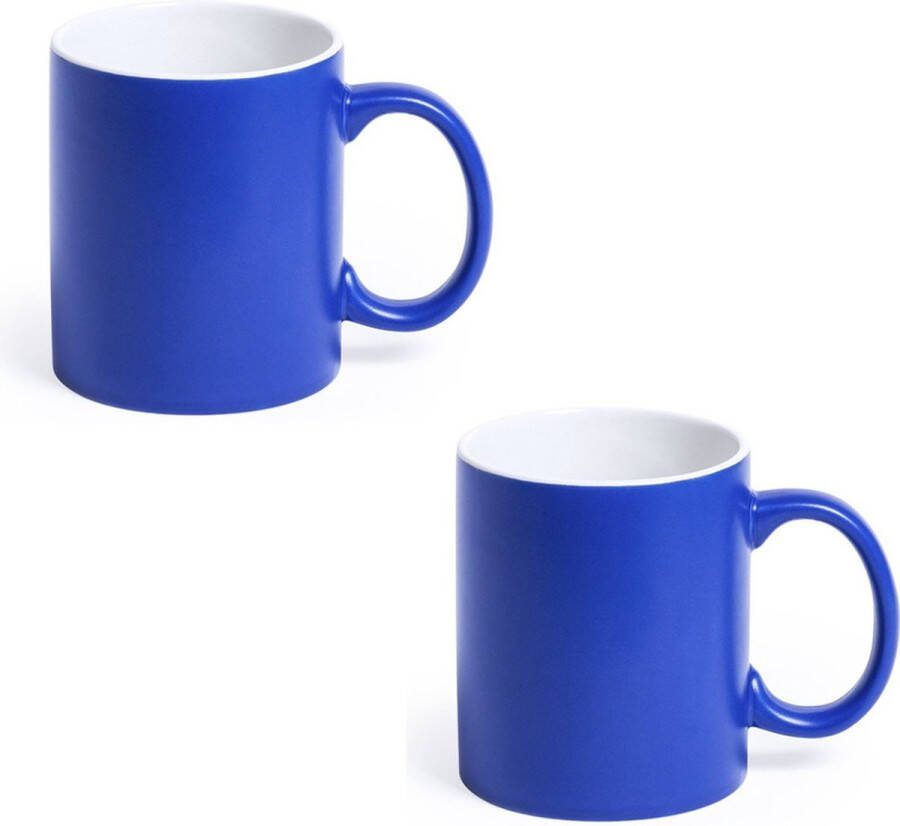 Shoppartners 4x Drinkbeker mok blauw wit 350 ml Keramiek Blauwe mokken bekers voor onbijt en lunch