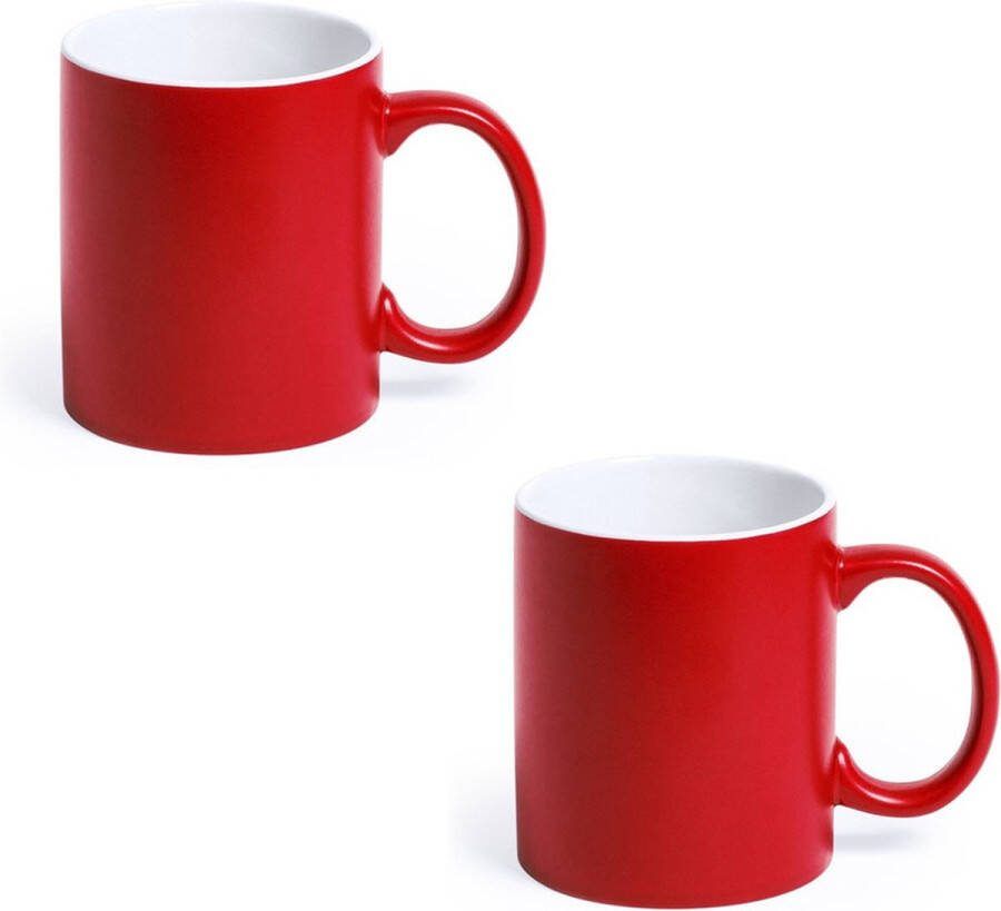 Shoppartners 4x Drinkbeker mok rood wit 350 ml Keramiek Rode mokken bekers voor onbijt en lunch