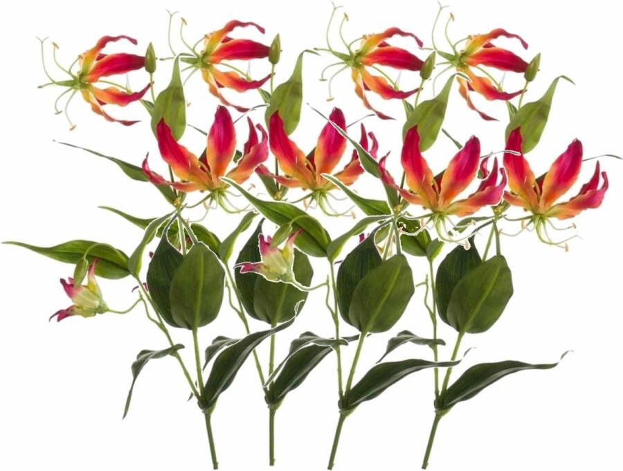 Shoppartners 4x Gele met rode Gloriosa klimlelie kunstplanten 75 cm Klimlelies Kunstbloemen boeketten maken