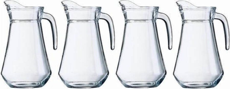 Shoppartners 4x Schenkkan 1 6 liter 24 cm Sapkannen waterkannen schenkkannen limonadekannen van glas 4 stuks