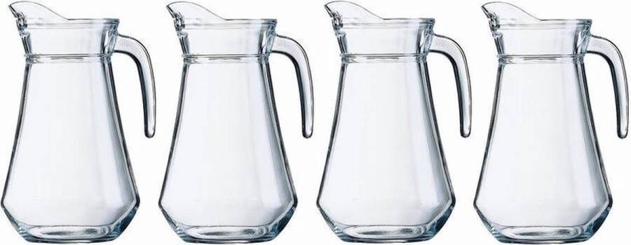 Shoppartners 4x Schenkkan 1 liter 20 cm Sapkannen waterkannen schenkkannen limonadekannen van glas