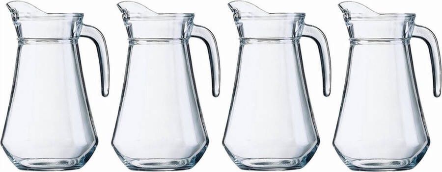 Shoppartners 4x Schenkkan 1 liter 20 cm Sapkannen waterkannen schenkkannen limonadekannen van glas