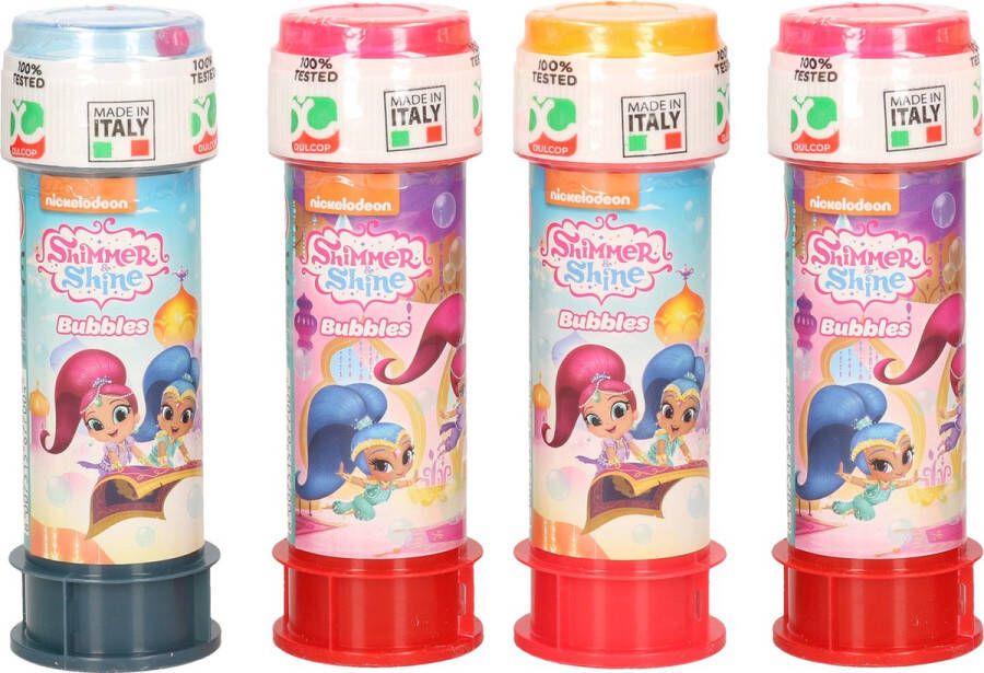 Shoppartners 4x Shimmer and Shine bellenblaas flesjes met spelletje 60 ml voor kinderen Uitdeelspeelgoed Grabbelton speelgoed
