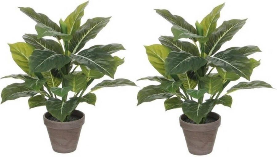 Shoppartners 4x stuks groene Philodendron kunstplant 49 cm in grijze pot Kunstplanten nepplanten