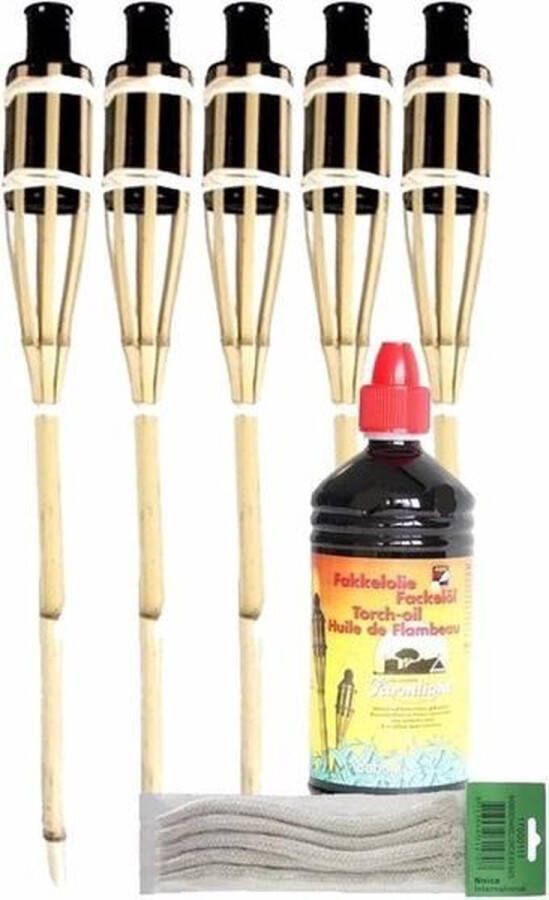 Shoppartners 5 bamboe tuinfakkels inclusief fakkel olie en lonten fakkels