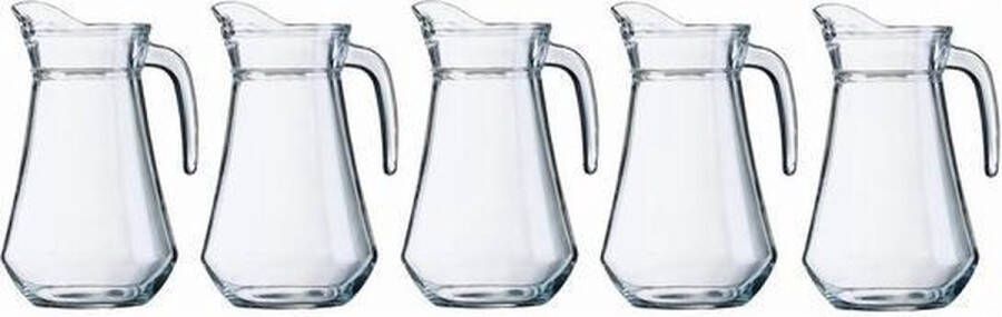 Shoppartners 5x Schenkkan 1 6 liter 24 cm Sapkannen waterkannen schenkkannen limonadekannen van glas 5 stuks