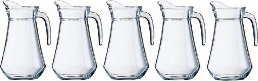 Shoppartners 5x Schenkkan 1 liter 20 cm Sapkannen waterkannen schenkkannen limonadekannen van glas
