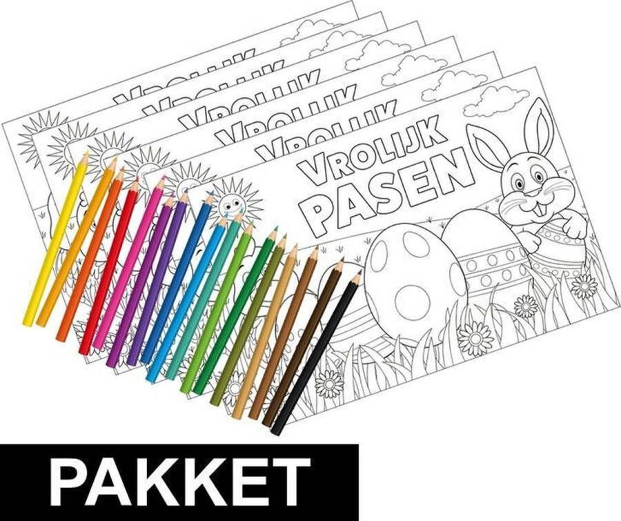 Merkloos Pakket 6 paas placemats kleurplaten inclusief potloden Hobbypakket