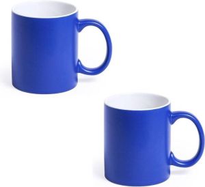 Shoppartners 6x Drinkbeker mok blauw wit 350 ml Keramiek Blauwe mokken bekers voor onbijt en lunch
