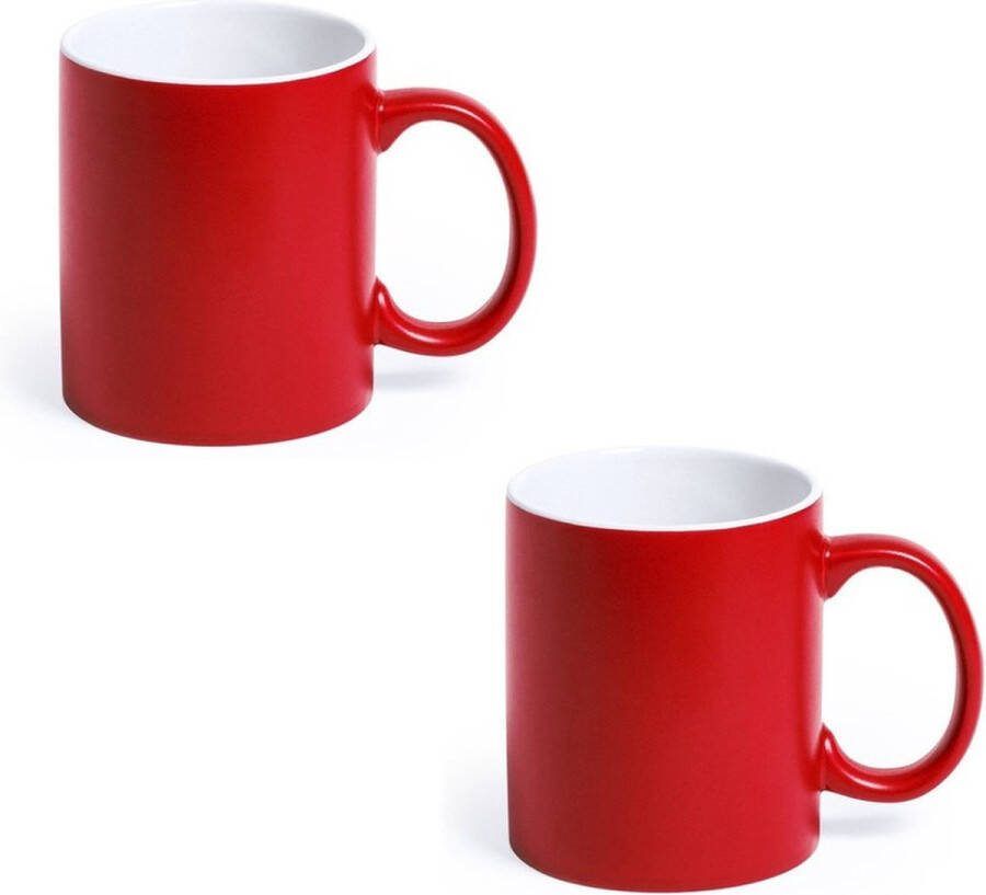 Shoppartners 6x Drinkbeker mok rood wit 350 ml Keramiek Rode mokken bekers voor onbijt en lunch