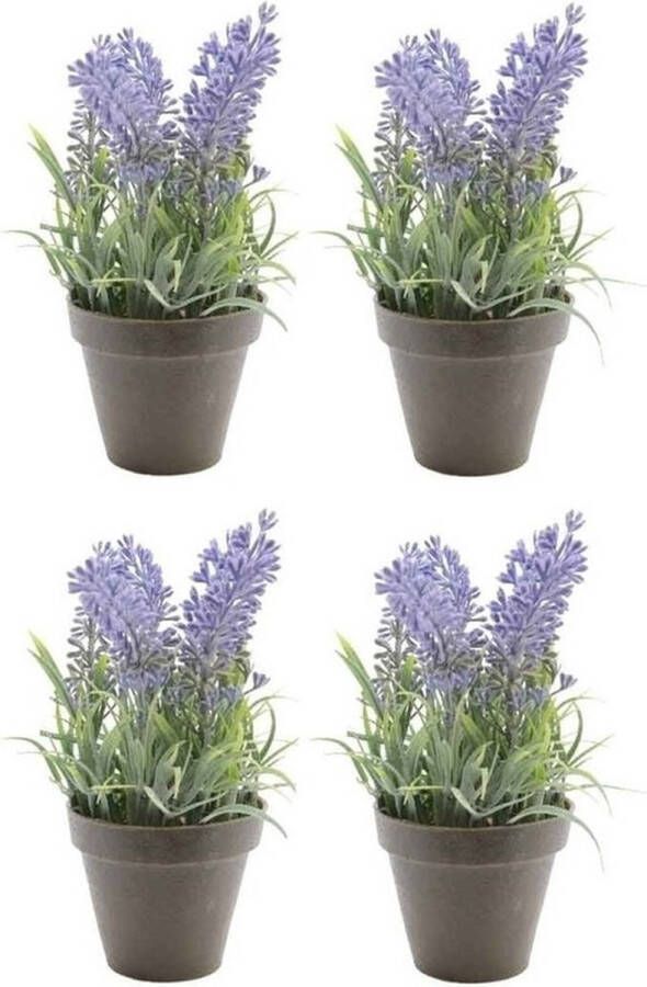 Shoppartners 6x groene Lavandula lavendel kunstplant 17 cm in zwarte plastic pot Kunstplanten nepplanten