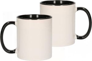 Shoppartners 6x stuks wit met zwarte blanco koffie mokken beker 300 ml