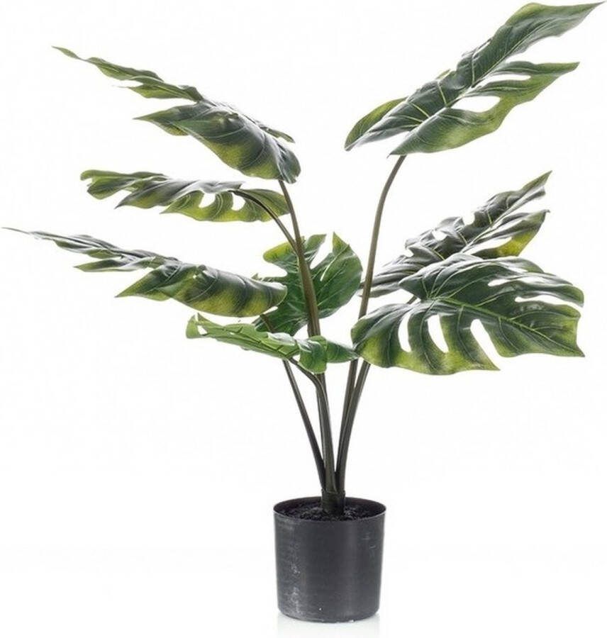 Shoppartners Groene Monstera gatenplant kantoor kunstplant 60 cm in zwarte pot Kantoorplanten kunstplanten nepplanten