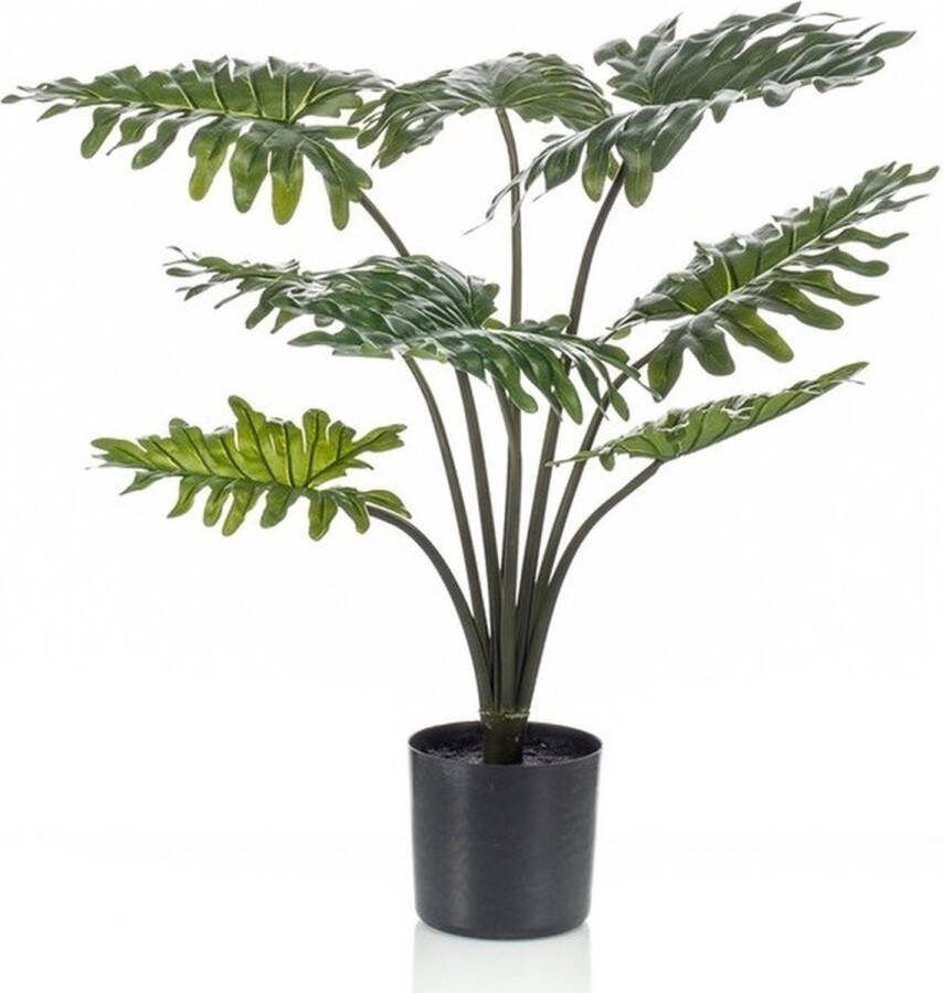 Shoppartners Groene Philodendron kantoor kunstplant 60 cm in zwarte pot Kantoorplanten kunstplanten nepplanten
