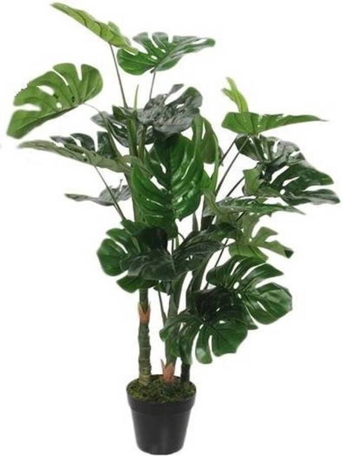 Shoppartners Grote groene Monstera gatenplant kunstplant 100 cm in zwarte pot Kunstplanten nepplanten