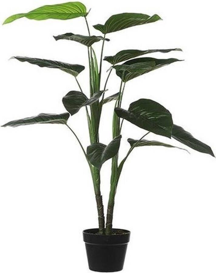 Shoppartners Grote groene Philodendron kunstplant 100 cm in zwarte pot Kunstplanten nepplanten