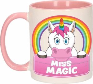 Shoppartners Kinder eenhoorn mok beker Miss Magic roze wit 300 ml