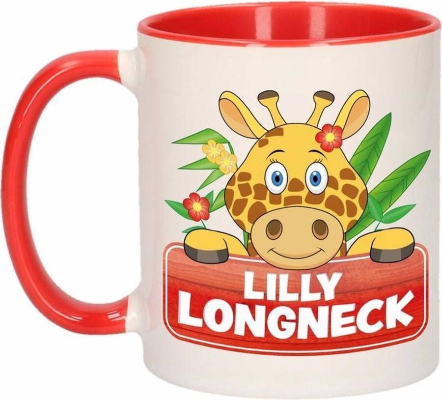 Shoppartners Kinder giraffen mok beker Lilly Longneck rood wit 300 ml