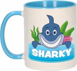 Shoppartners Kinder haaien mok beker Sharky blauw wit 300 ml