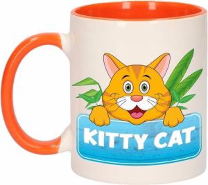 Shoppartners Kinder katten mok beker Kitty Cat oranje wit 300 ml