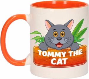 Shoppartners Kinder katten mok beker Tommy the Cat oranje wit 300 ml
