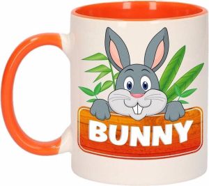Shoppartners Kinder konijnen mok beker Bunny oranje wit 300 ml