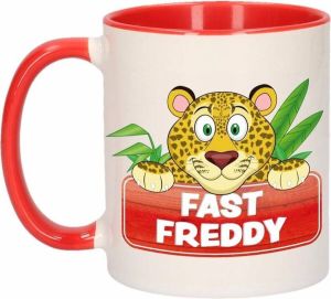 Shoppartners Kinder luipaarden mok beker Fast Freddy rood wit 300 ml