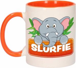 Shoppartners Kinder olifanten mok beker Slurfie oranje wit 300 ml