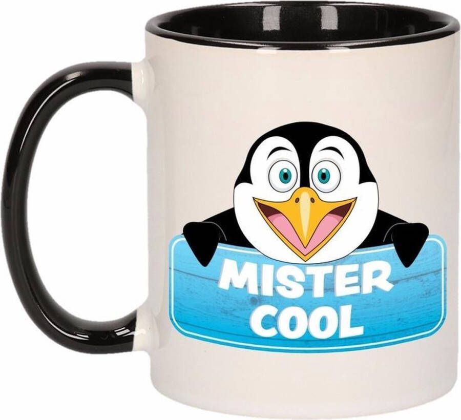 Shoppartners Kinder pinguin mok beker Mister Cool zwart wit 300 ml